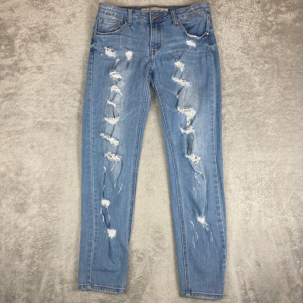 I&M Jeans Womens Size 9 Premium Washed Distressed Ripped Light Wash‎ Denim